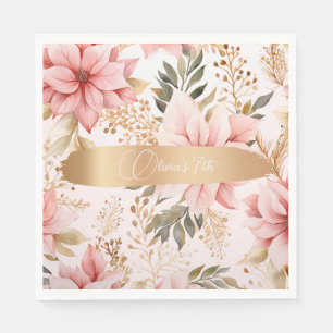 Enchanted Gold and Pink Fairy Birthday Napkin