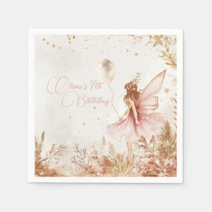 Enchanted Gold and Pink Fairy Birthday Napkin