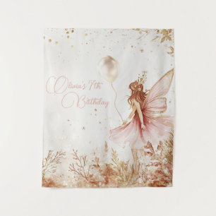Enchanted Gold and Pink Fairy Birthday Tapestry