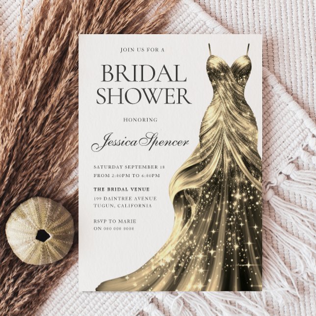 Enchanted Gold Sparkle Dress Bridal Shower Invitation (Creator Uploaded)