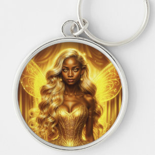 Enchanted golden fairy elegant sparkling wings key ring