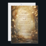 Enchanted Golden Forest Glowing Lanterns Wedding Invitation<br><div class="desc">Ethereal forest mist and trees with hanging glowing lanterns featured in this wedding invitation. Order in print, as a digital download or both. Create an ethereal themed invite for your special day. You can contact me if you want other items with this design like RSVP, thank you, save the date,...</div>