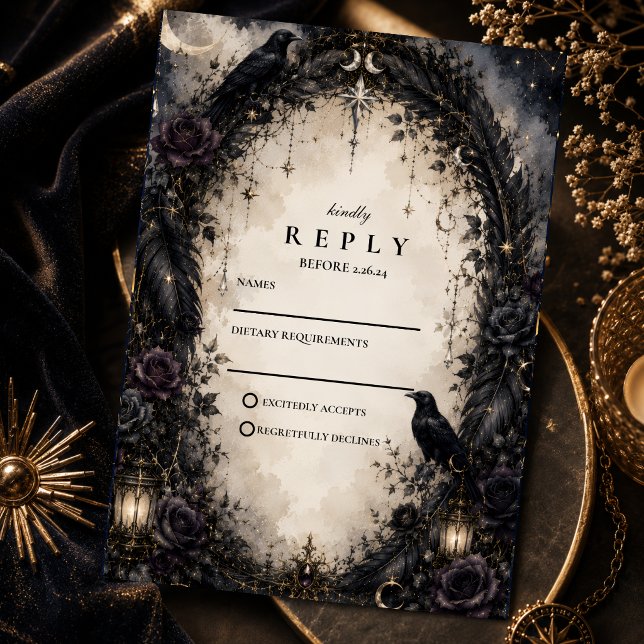 Enchanted Gothic Celestial Wedding RSVP Card (Creator Uploaded)