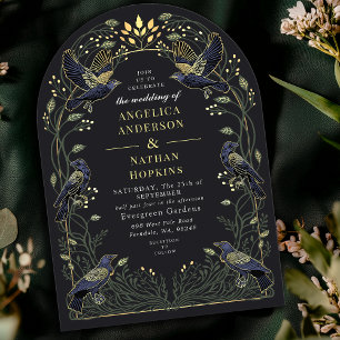 Enchanted Gothic Raven Floral Wedding Ach Invitation