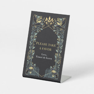 Enchanted Gothic Raven Floral Wedding Favour Pedestal Sign
