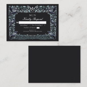 Enchanted Gothic Raven Floral Wedding Silver RSVP  Enclosure Card
