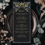 Enchanted Gothic Raven Wedding Flat Menu<br><div class="desc">Elegant and gothic wedding design with ravens and foliage. This design features a black background,  with dark blue ravens and muted green leaves with gold accents. Matching Items in our shop for a complete party theme.</div>