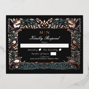 Enchanted Gothic Raven Wedding RSVP  Foil Invitation Postcard