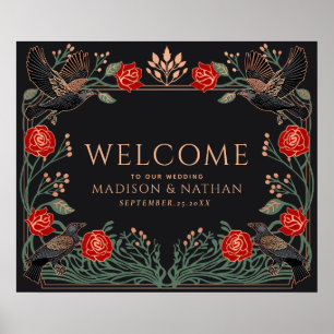 Enchanted Gothic Roses Raven Wedding Welcome Poster