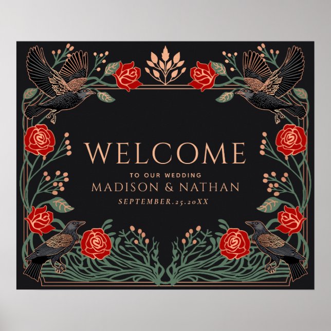 Enchanted Gothic Roses Raven Wedding Welcome  Poster (Front)