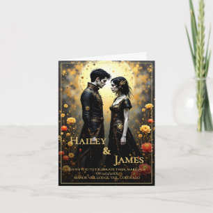 Enchanted Gothic Wedding Couple Under Golden Moon Thank You Card