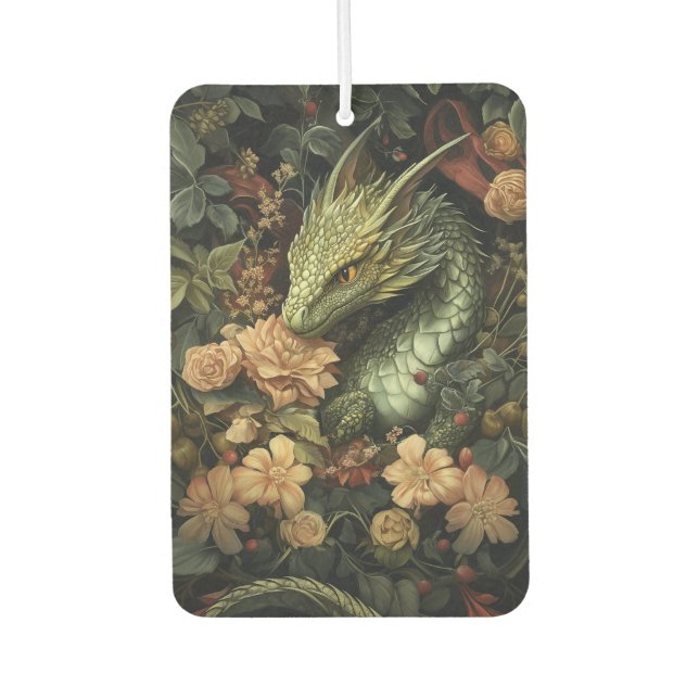 Enchanted Green Dragon with Elegant Floral Array Car Air Freshener (Front)