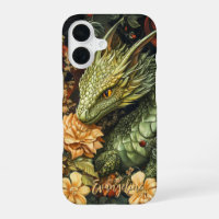 Enchanted Green Dragon with Elegant Floral Array