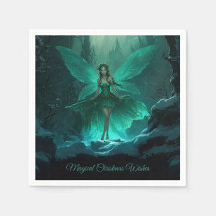 Enchanted Green Fairy Winter Forest Christmas Napkin