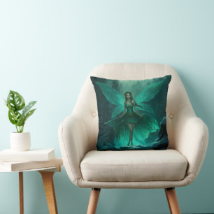 Enchanted Green Fairy Winter Forest Cushion