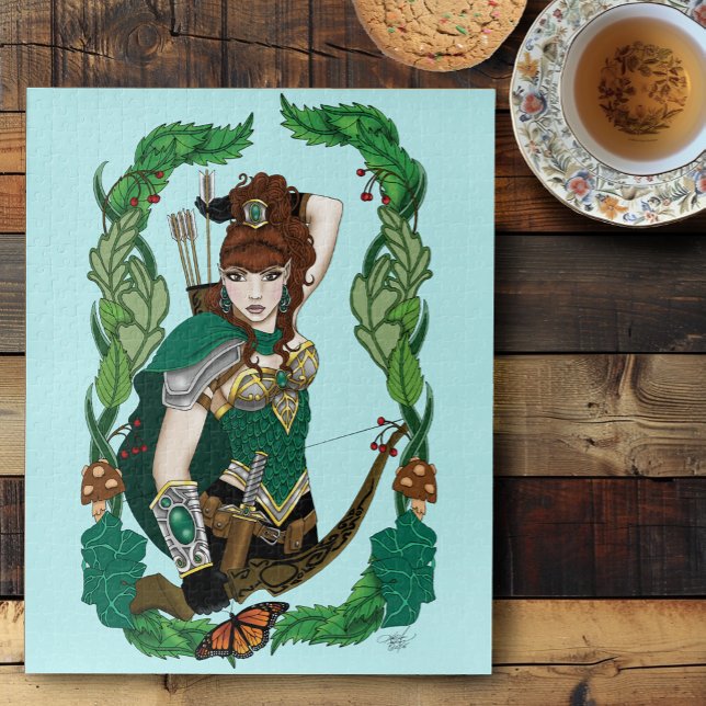 Enchanted Green Fantasy Woodland Archer Elf Jigsaw Puzzle (Creator Uploaded)