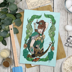 Enchanted Green Fantasy Woodland Archer Elf Tea Towel