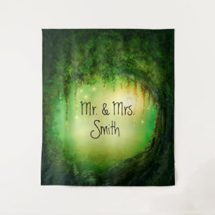 Enchanted Green Forest Tree Rustic Woods Backdrop Tapestry