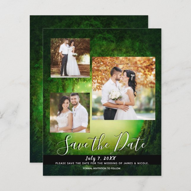 Enchanted Green Forest Wedding Photo Save the Date (Front/Back)