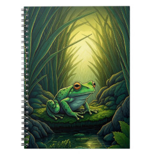 Enchanted Green Frog in a Forest Notebook