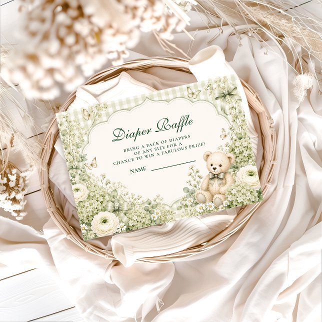 Enchanted Green Teddy Bear Diaper Raffle Enclosure Card (Creator Uploaded)
