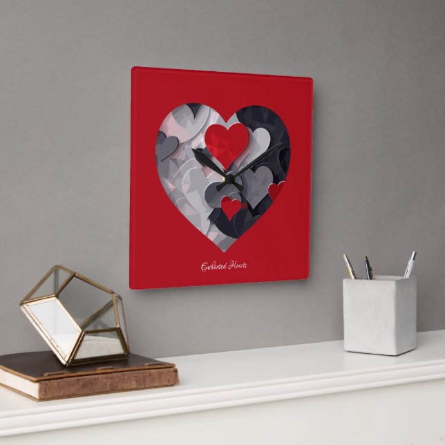 Enchanted Hearts Square Wall Clock (Office)