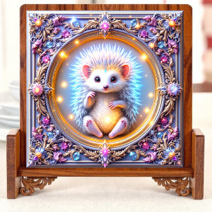 Enchanted Hedgehog Artistic Jewellery Box Top Ceramic Tile