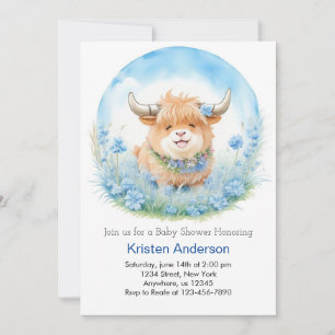 Enchanted Highland Cow Blissful Boy Baby Shower Invitation