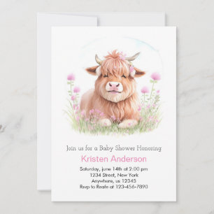 Enchanted Highland Cow Blissful Girl Baby Shower Invitation