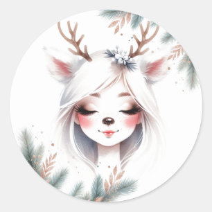 Enchanted Holiday Beauty Reindeer Themed Classic Round Sticker