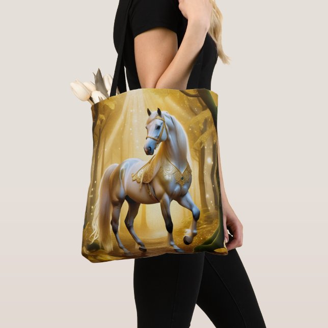 Enchanted horse in the golden forest tote bag (Close Up)