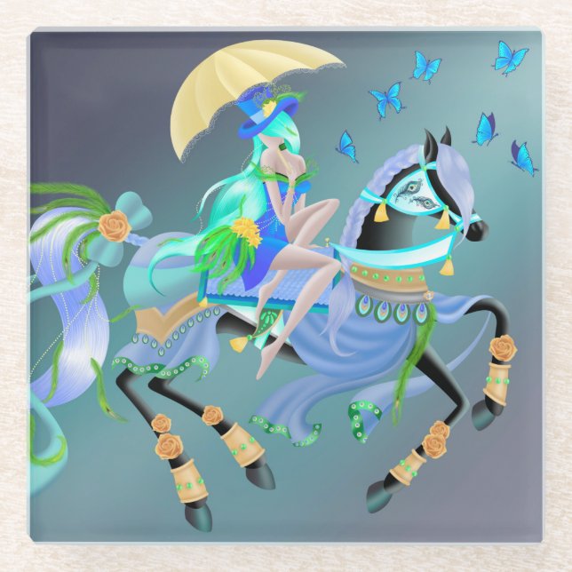 Enchanted Horse Ride  Glass Coaster (Front)