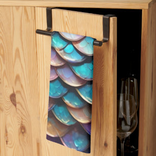 Enchanted Hues: Allure of Pastel Mermaid Scales Tea Towel