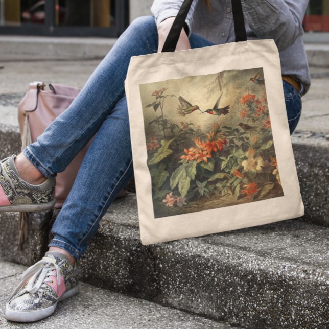 Enchanted Hummingbird Meadow Floral Art Tote Bag (Creator Uploaded)