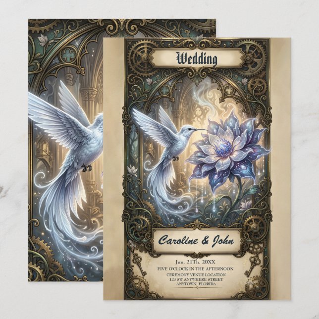 Enchanted Hummingbird & Moon Blossom.  Invitation (Front/Back)