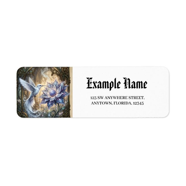 Enchanted Hummingbird & Moon Blossom.  Return Address Label (Front)