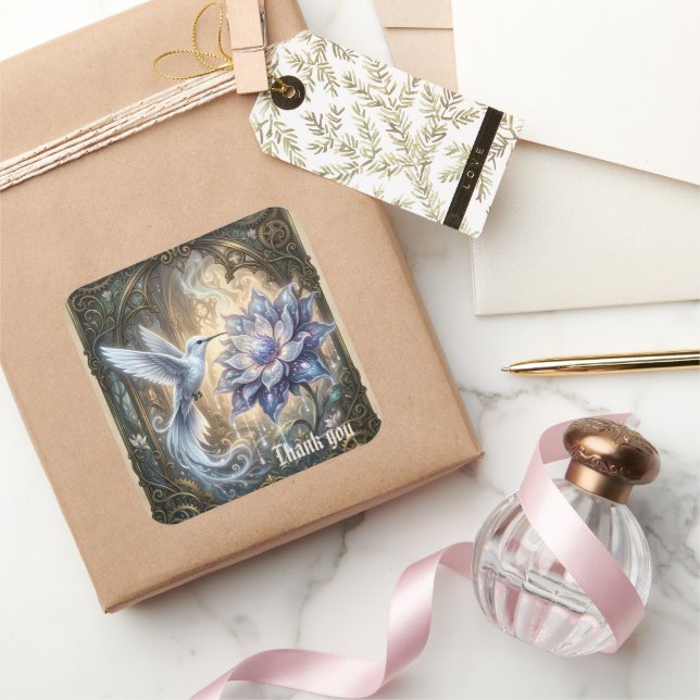 Enchanted Hummingbird & Moon Blossom. Square Sticker (Gifting)