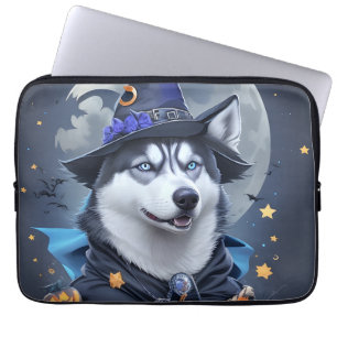Enchanted Husky Dog: Magical Halloween Delight Laptop Sleeve