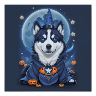 Enchanted Husky Dog: Magical Halloween Delight Poster