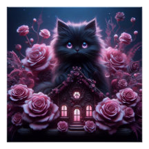 Enchanted Kitten Haven: 3D Dark Fantasy Art Print