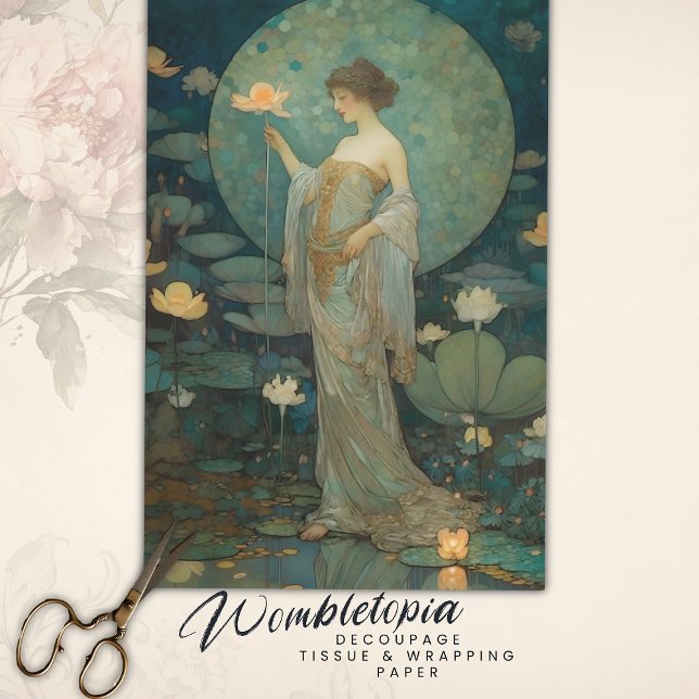 Enchanted Lady in a Magical Lotus Garden Decoupage Tissue Paper (Creator Uploaded)
