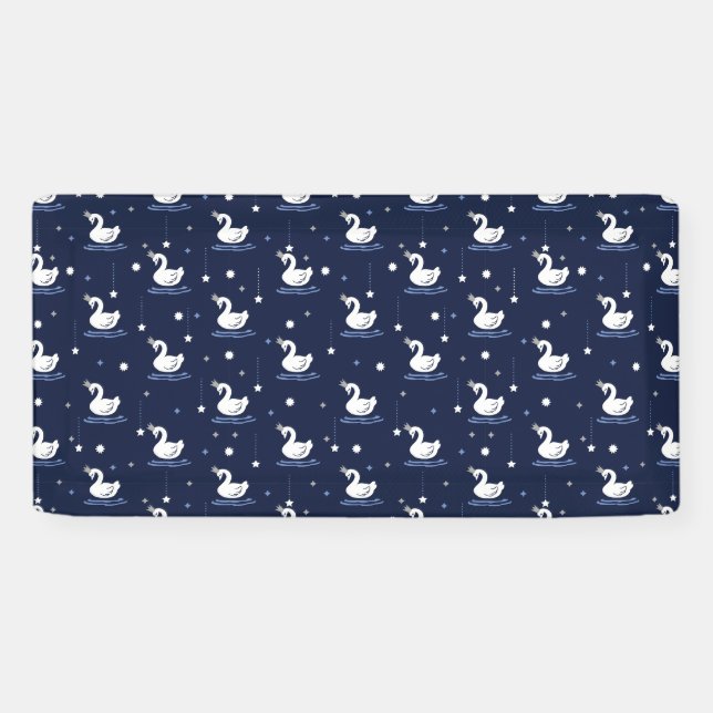 Enchanted Lake - Graceful Swan Pattern Design Banner (Horizontal)