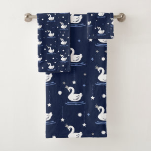 Enchanted Lake - Graceful Swan Pattern Design Bath Towel Set