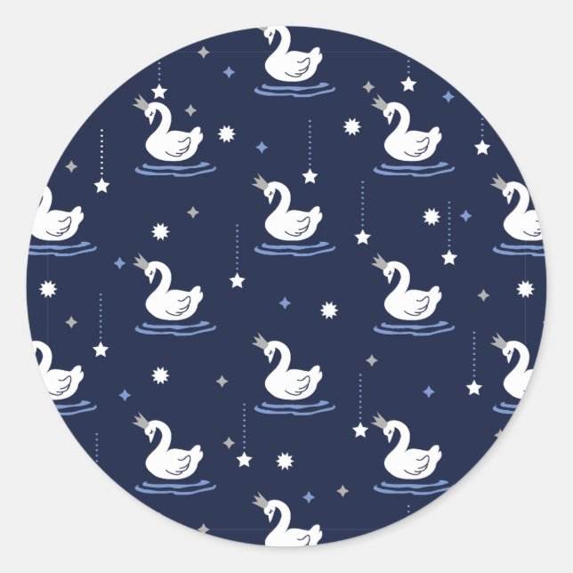 Enchanted Lake - Graceful Swan Pattern Design Classic Round Sticker (Front)