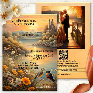 Enchanted Lake Love Birds Wedding Reception Invitation