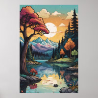 Enchanted Lakeside Serenity Sunset Landscape