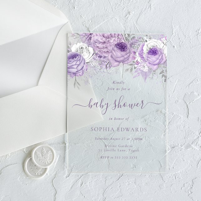 Enchanted Lavender Baby Shower Acrylic Invitations (Creator Uploaded)
