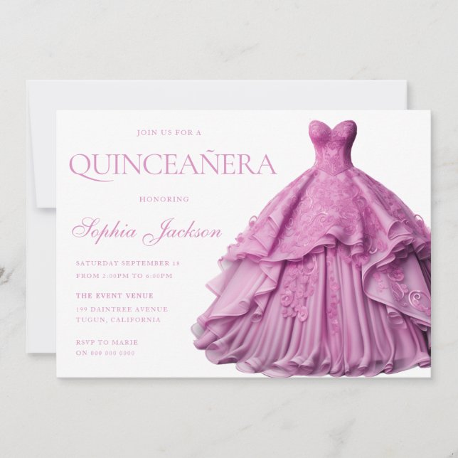 Enchanted Lavender Purple Dress Gown Quinceanera  Invitation (Front)