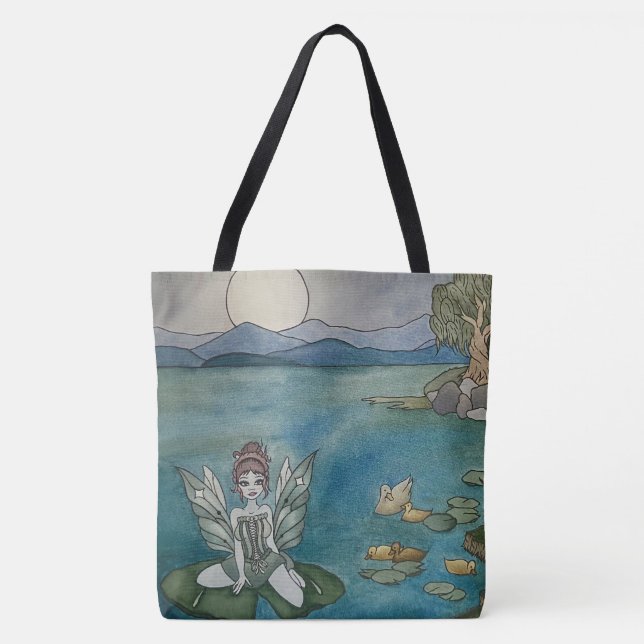 "Enchanted Lily Pond" Reusable Tote Bag (large) (Front)