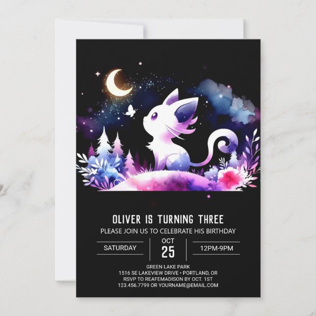 Enchanted Little Cat Birthday Invitation (Front)